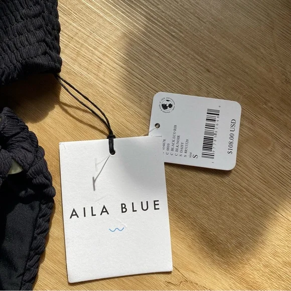 Free People x Aila Blue Daisy Smocked Bikini Black size small